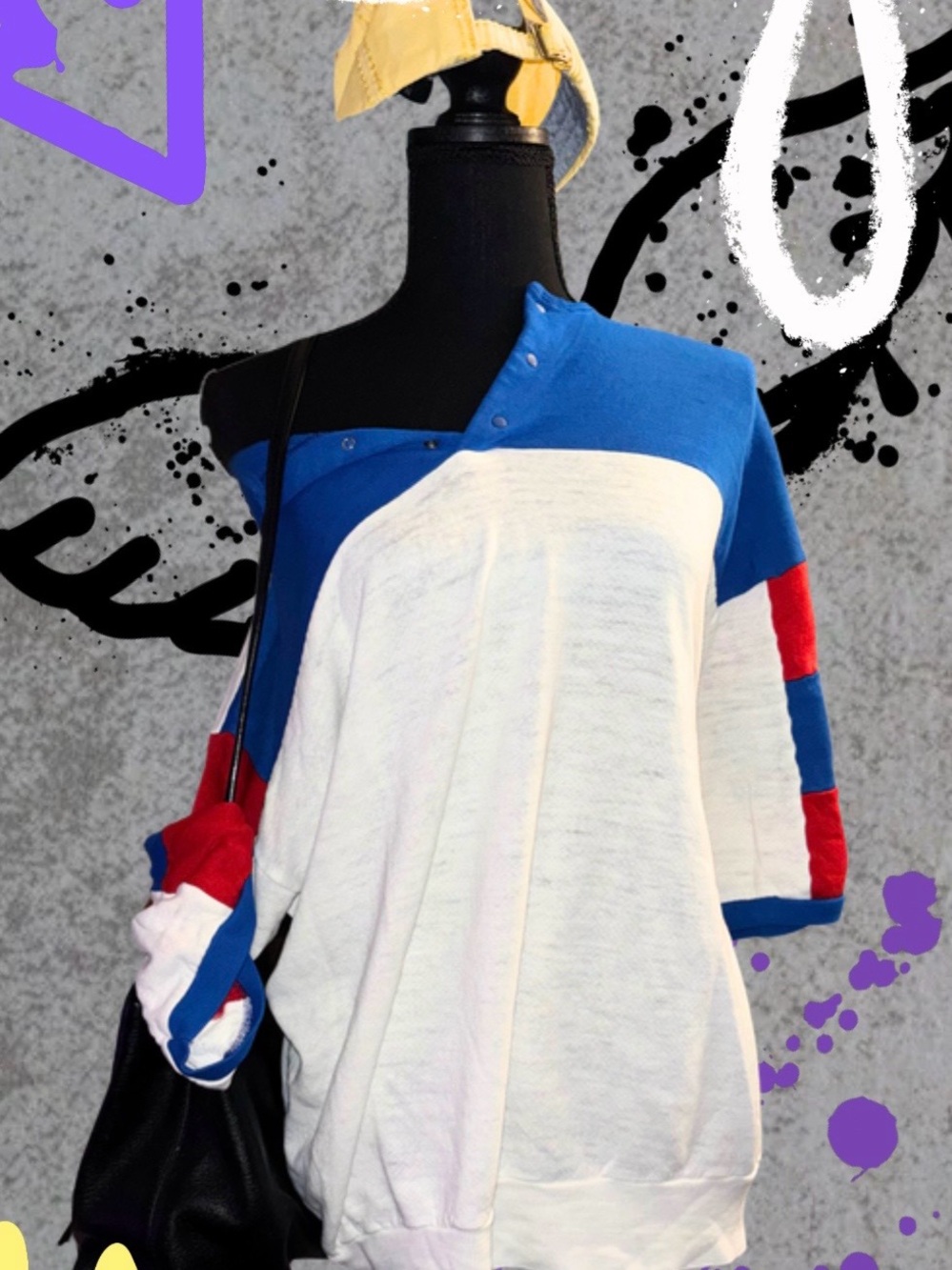 Vintage King Size Colorblock Snap Collar Tee Dress Oversized  USA 80s 90s